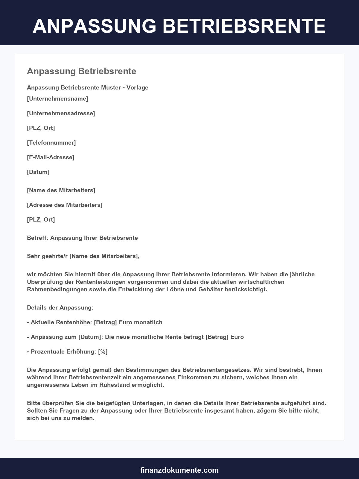Musterbrief Anpassung Betriebsrente