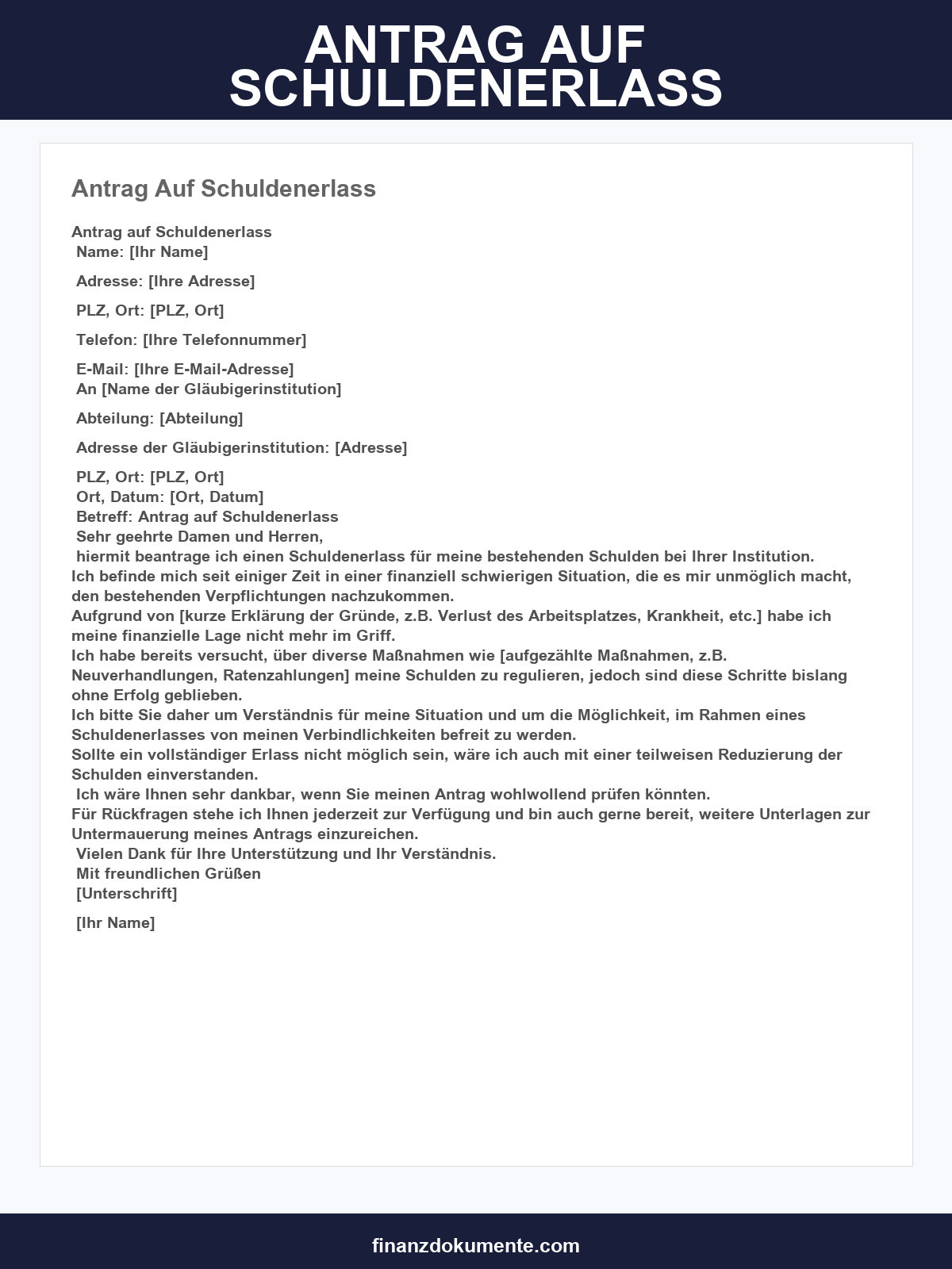 Antrag Auf Schuldenerlass Muster