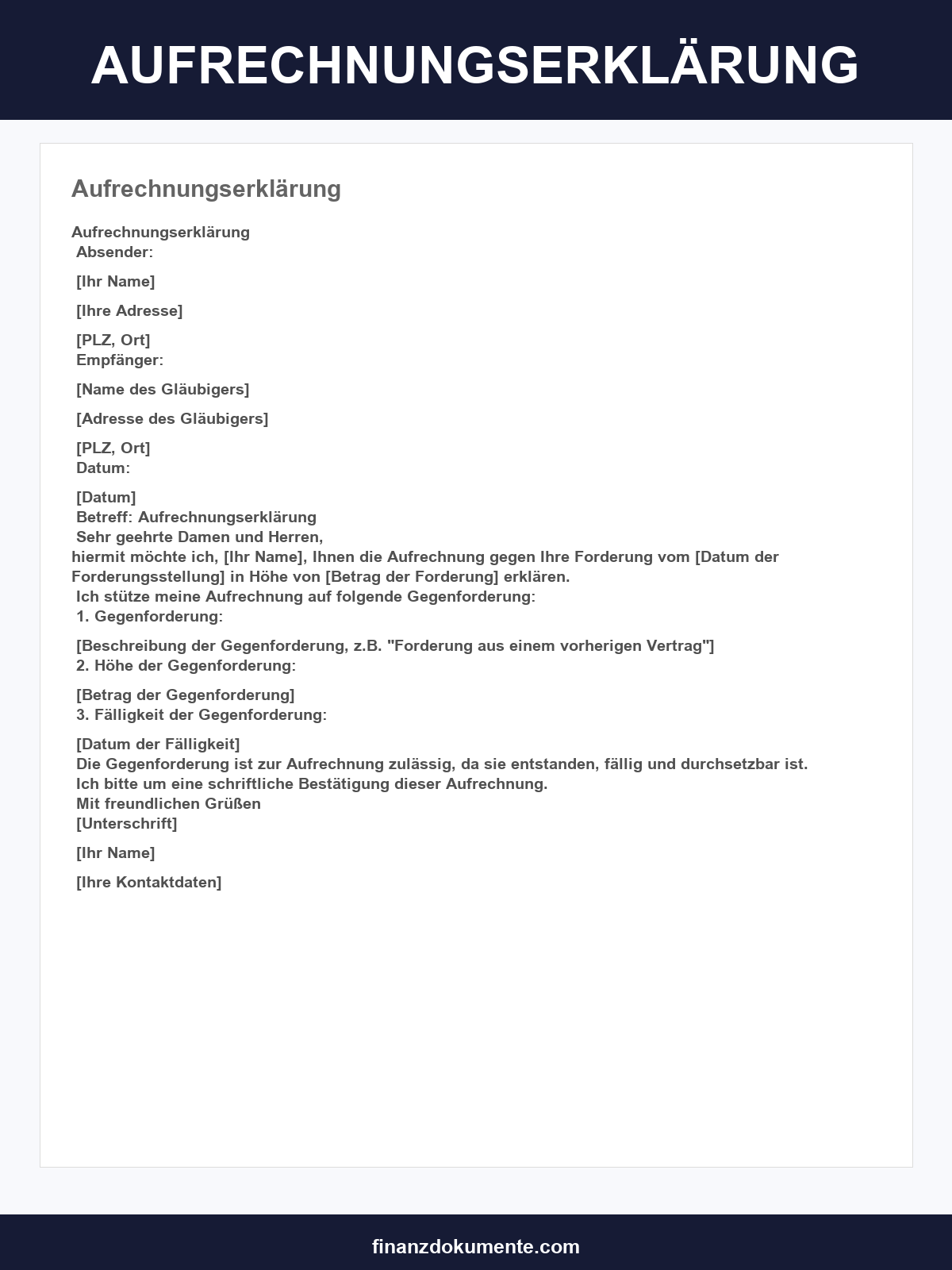 Aufrechnungserklärung Muster