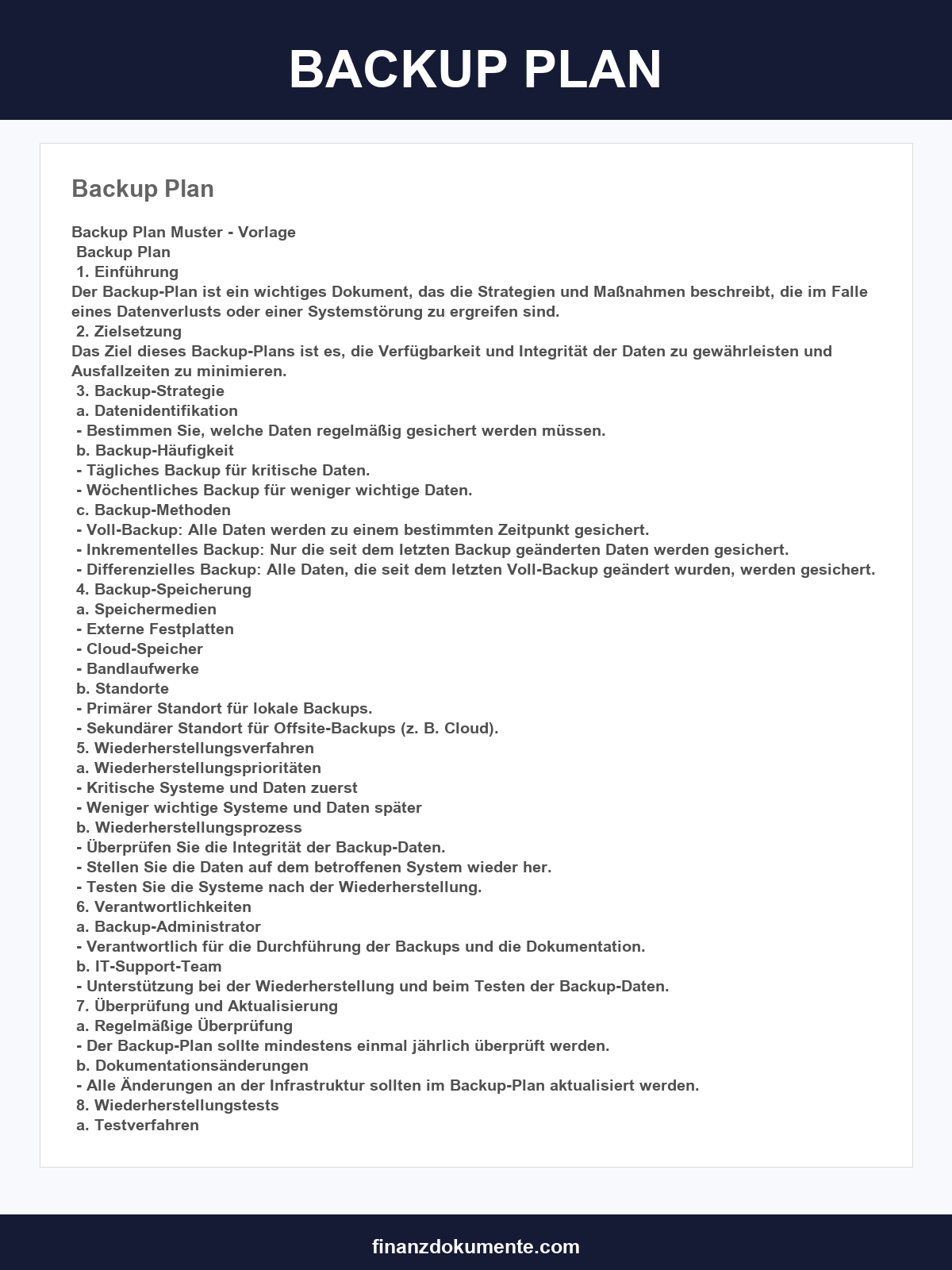 Backup Plan Vorlage