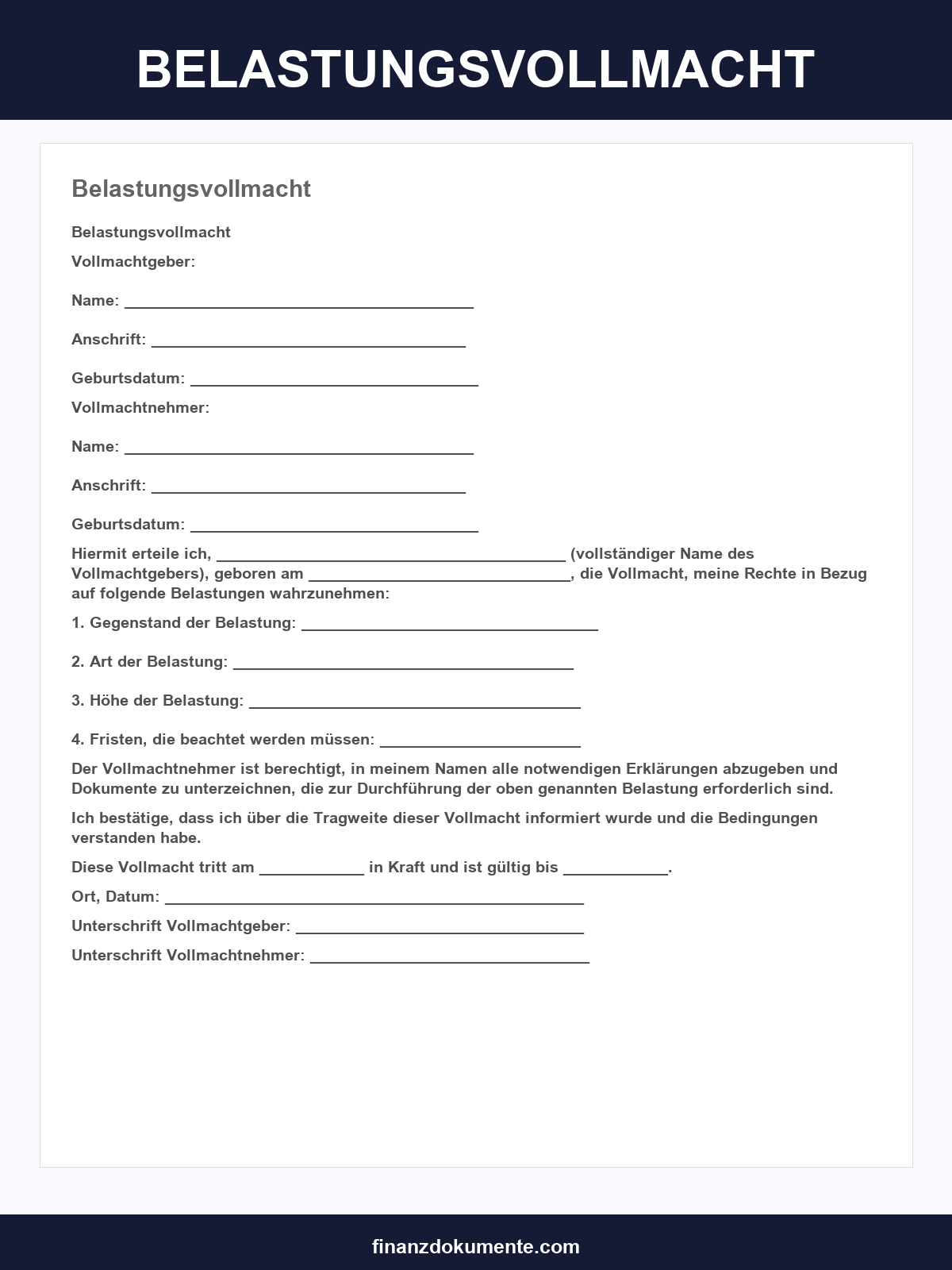 Belastungsvollmacht Muster