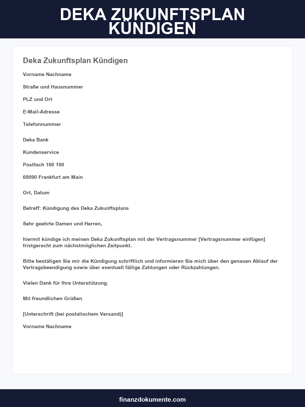 Deka Zukunftsplan Kündigen Vorlage