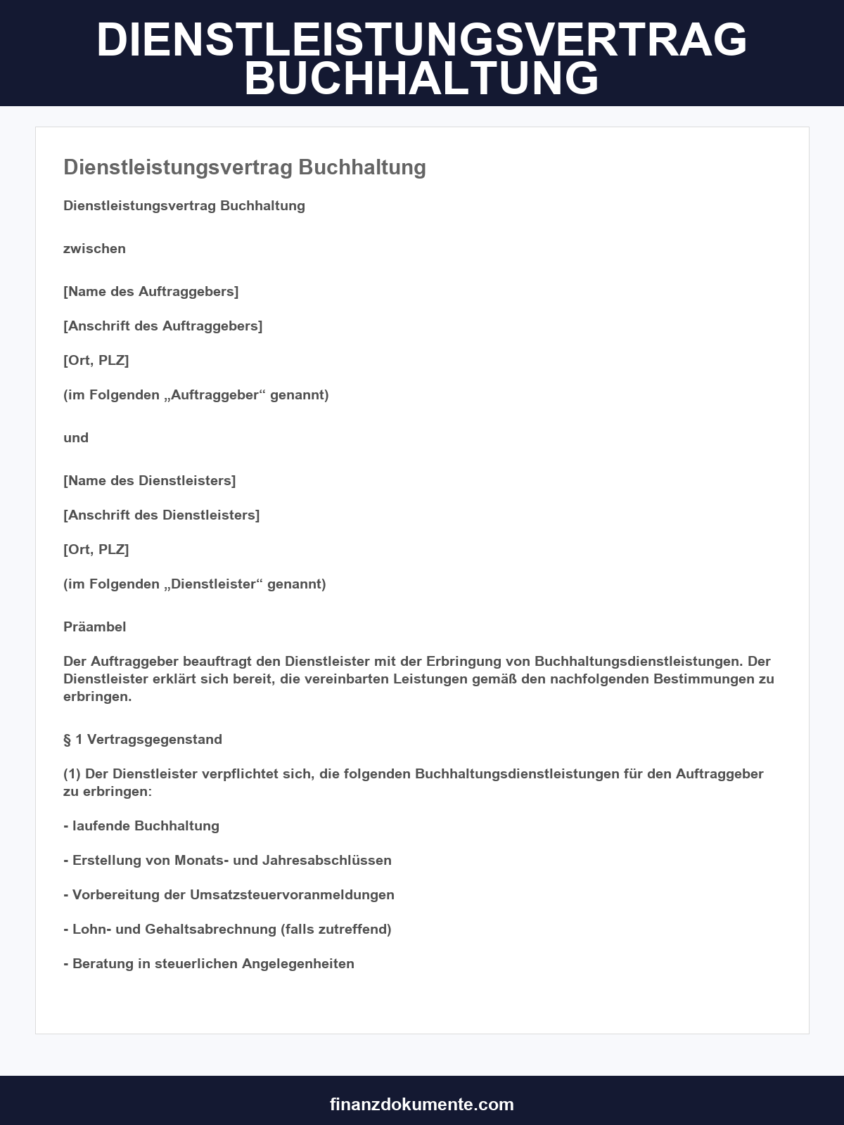 Dienstleistungsvertrag Buchhaltung Muster