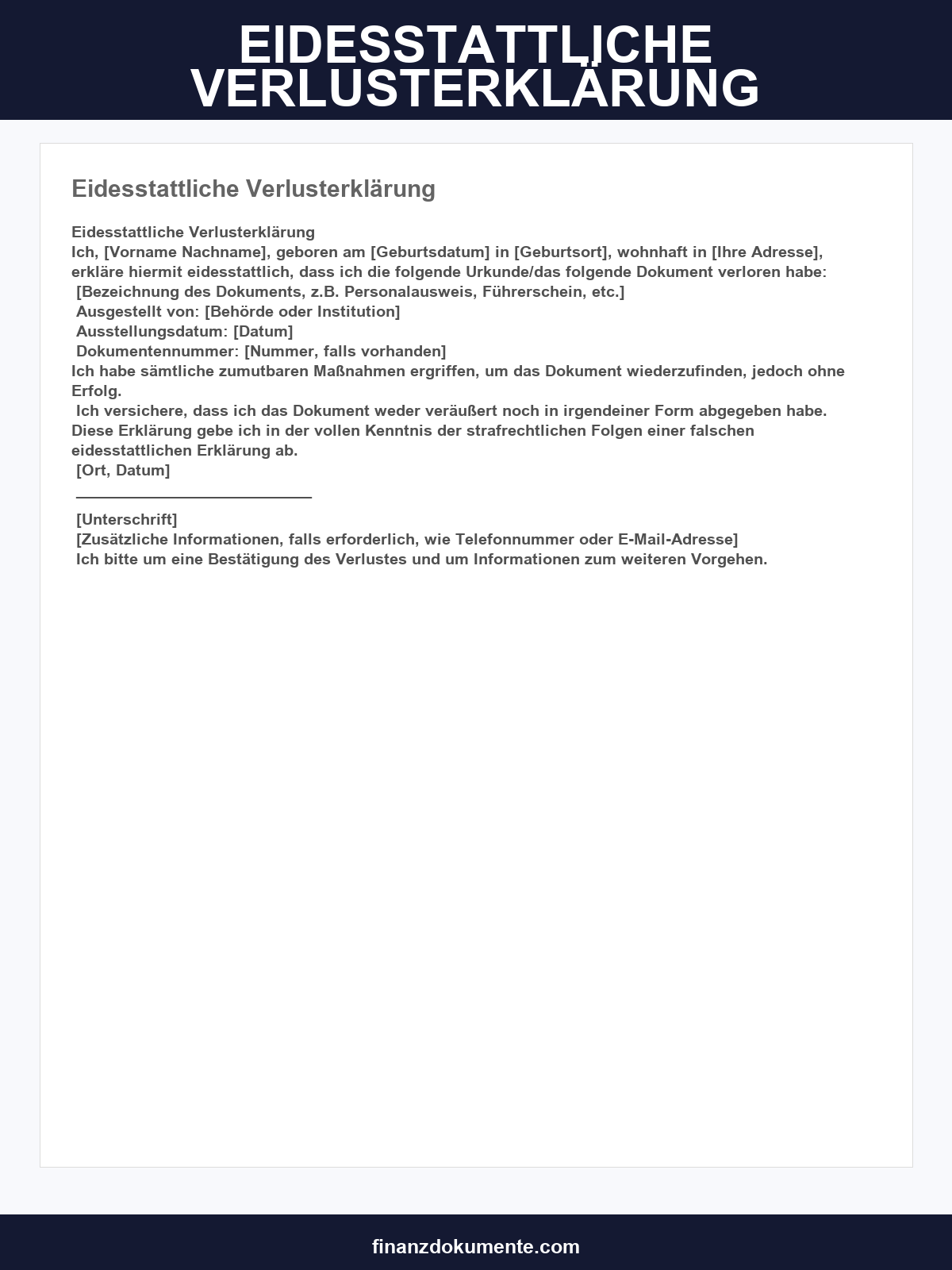 Eidesstattliche Verlusterklärung Muster