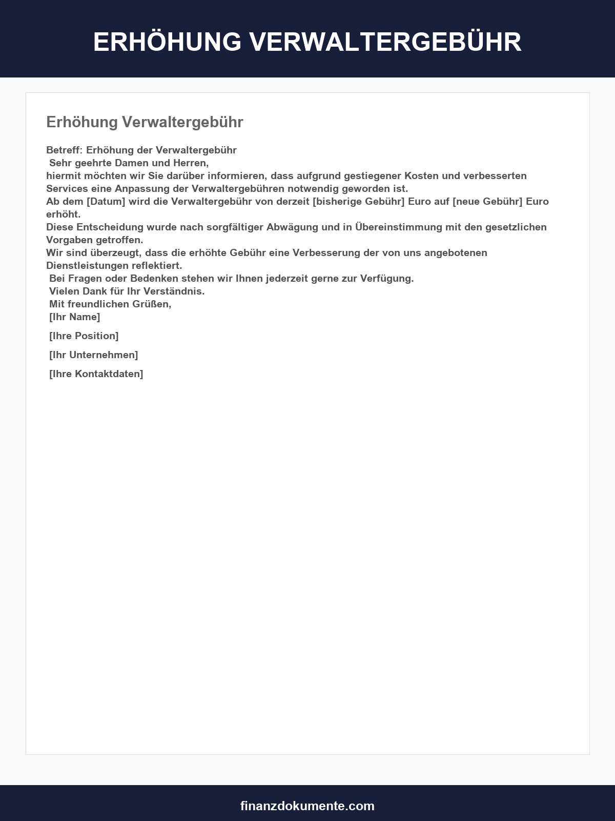 Musterschreiben Erhöhung Verwaltergebühr