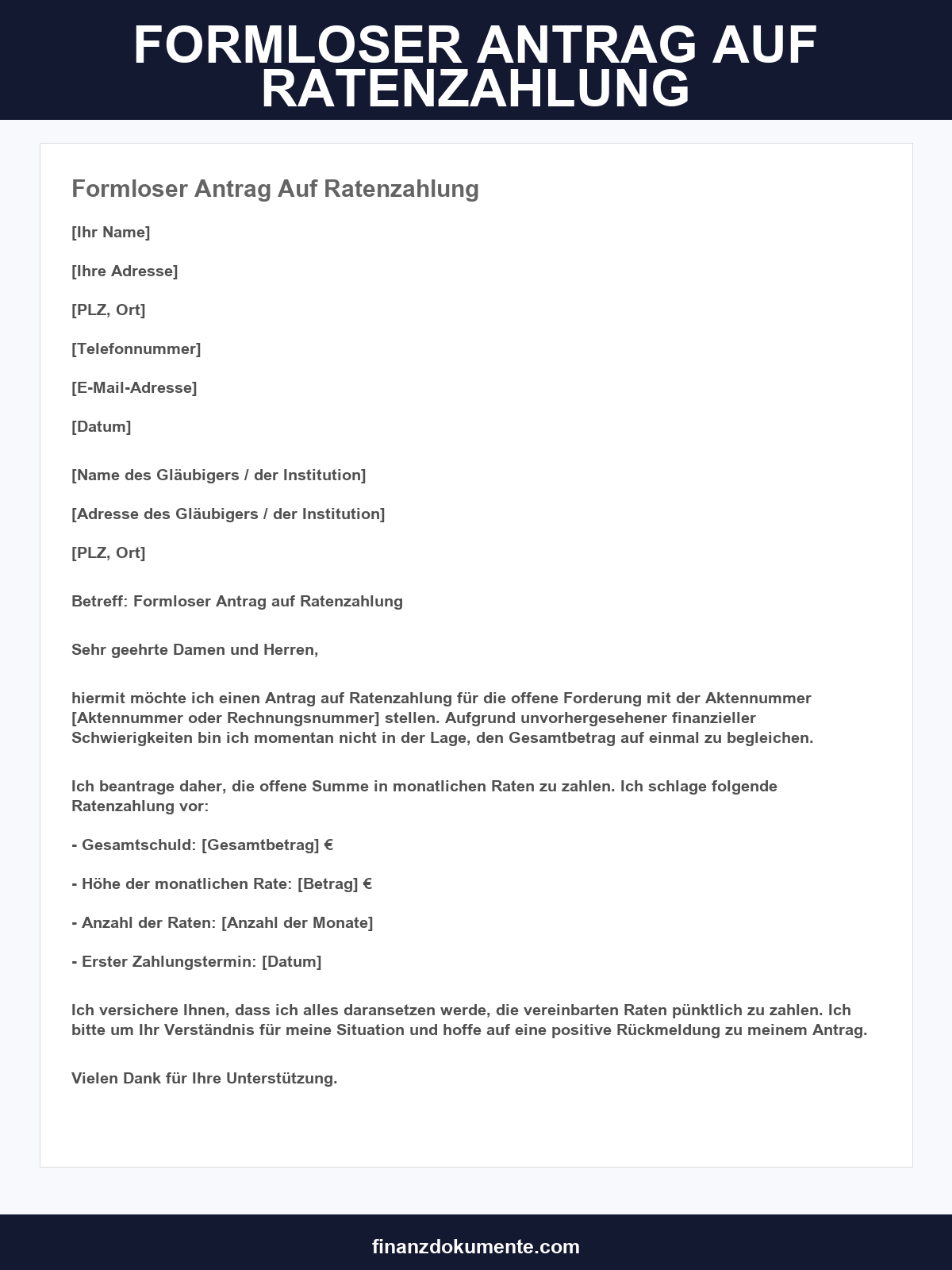 Formloser Antrag Auf Ratenzahlung Muster