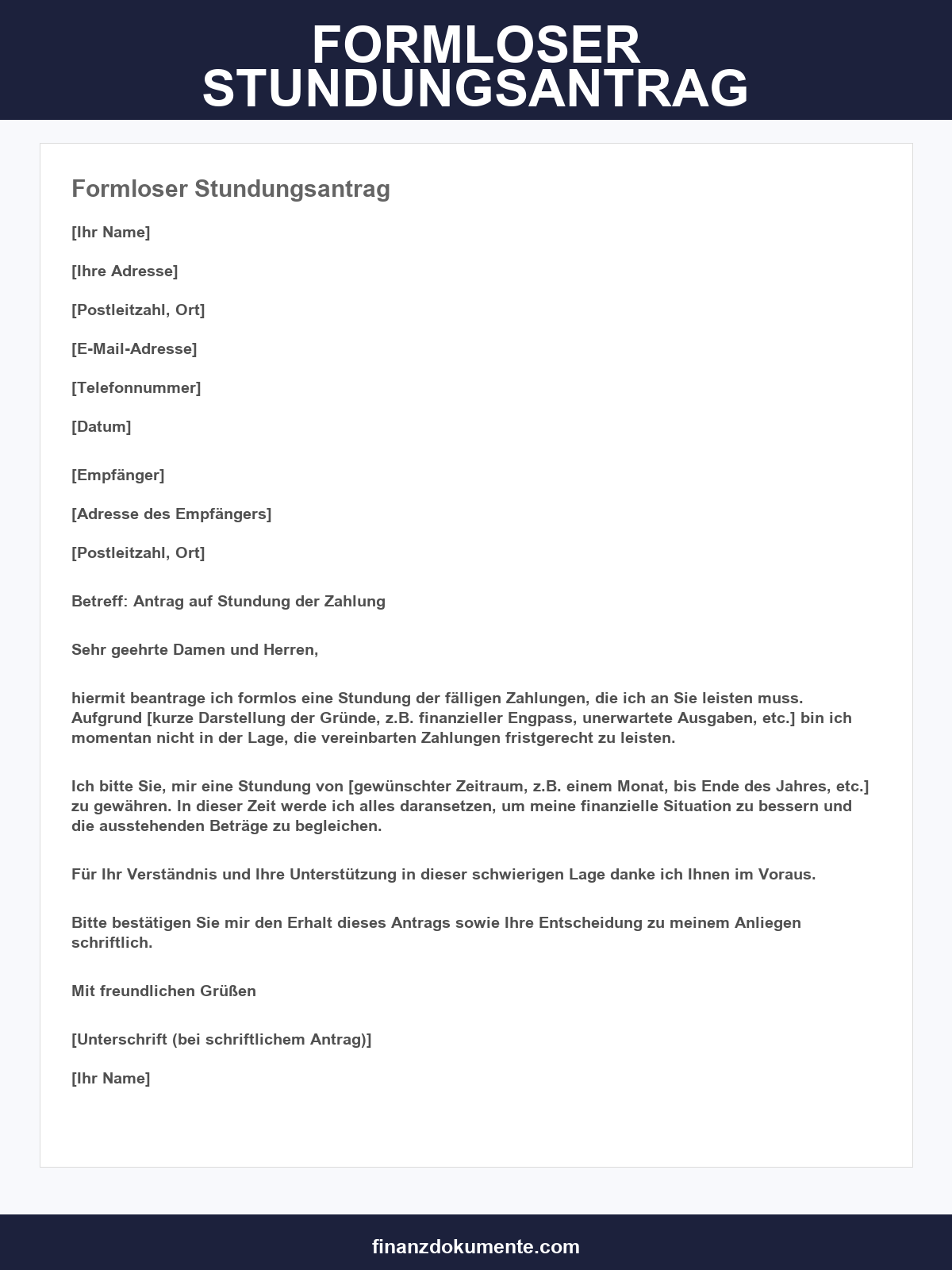 Formloser Stundungsantrag Muster