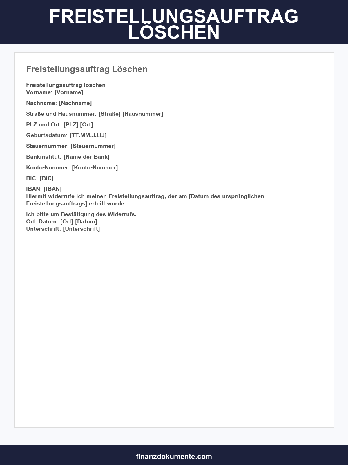 Freistellungsauftrag Löschen Vorlage