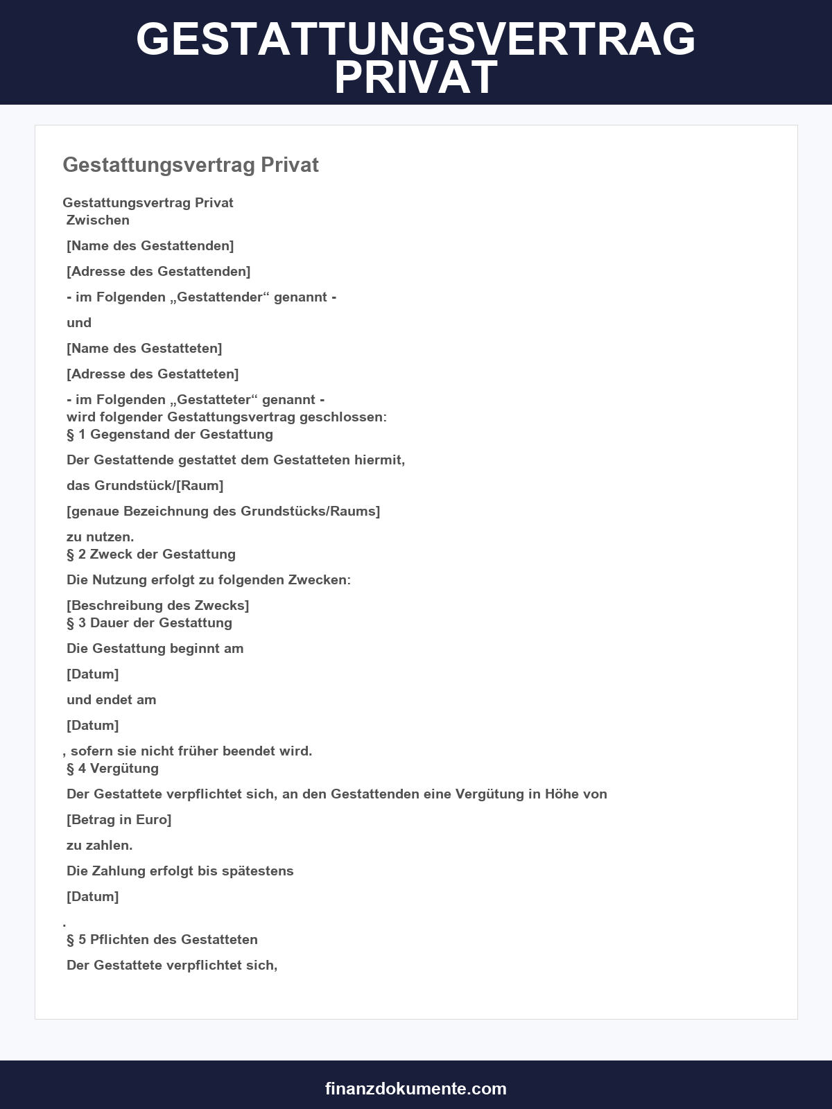Gestattungsvertrag Muster Privat