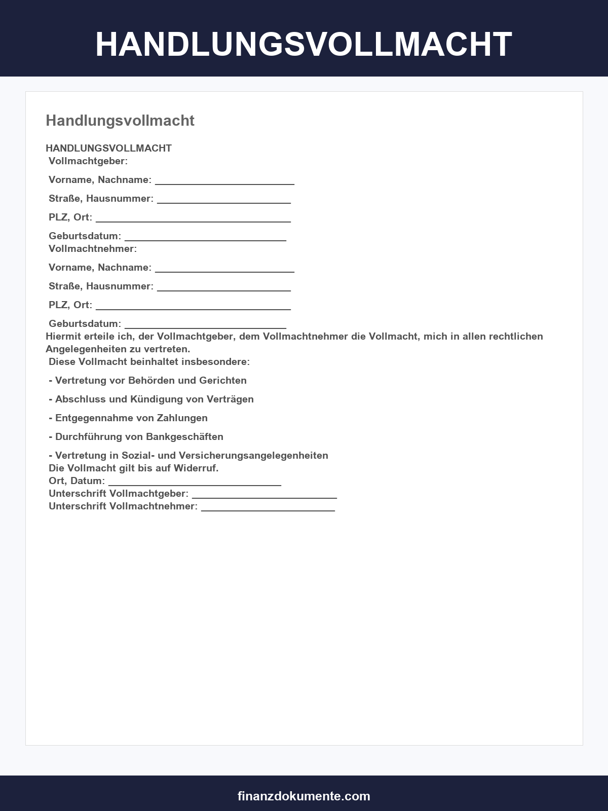 Handlungsvollmacht Vorlage