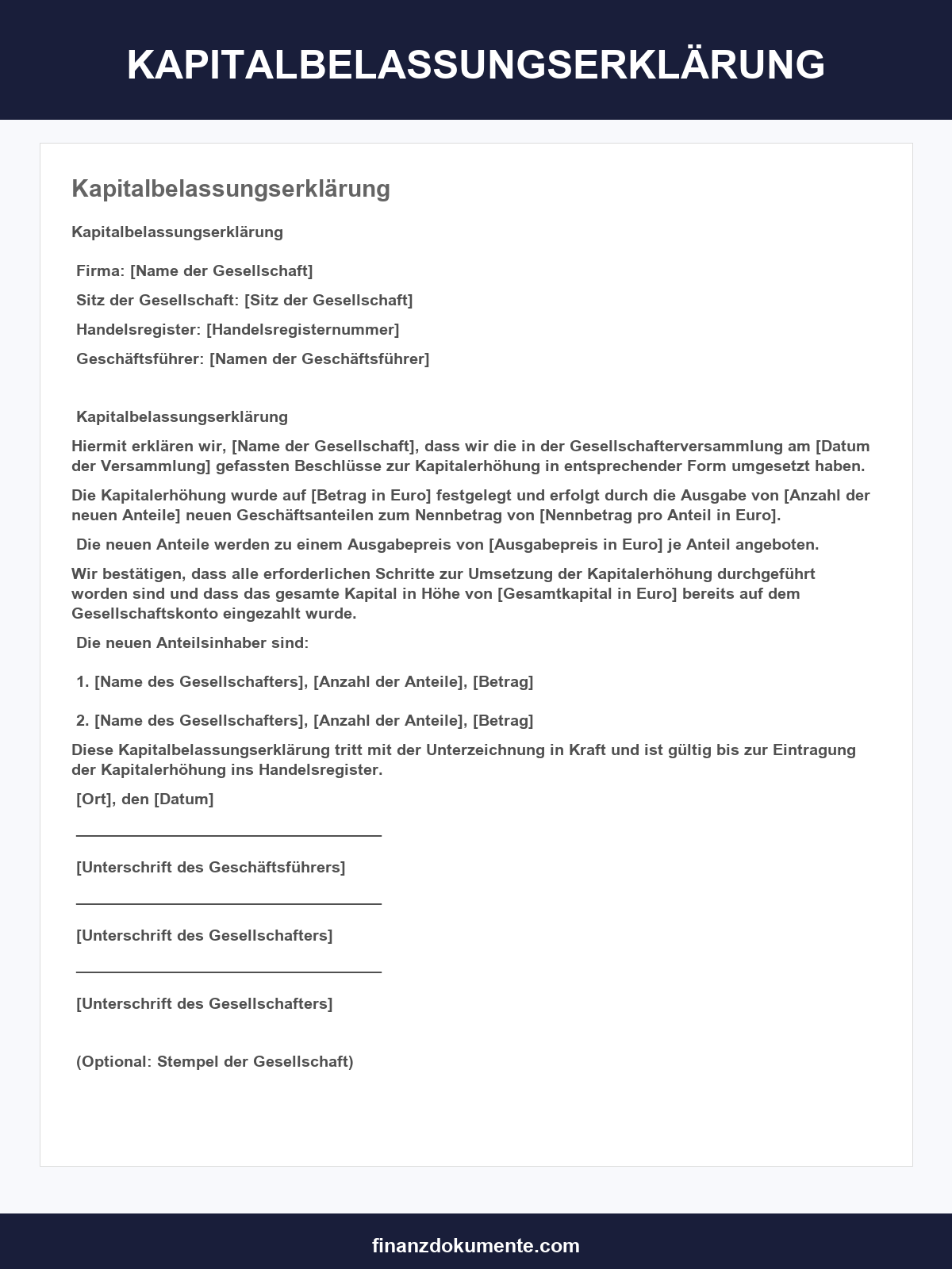 Kapitalbelassungserklärung