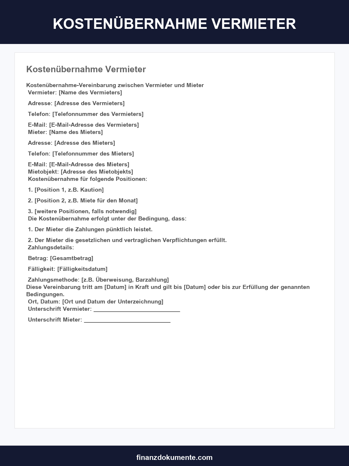 Musterbrief Kostenübernahme Vermieter