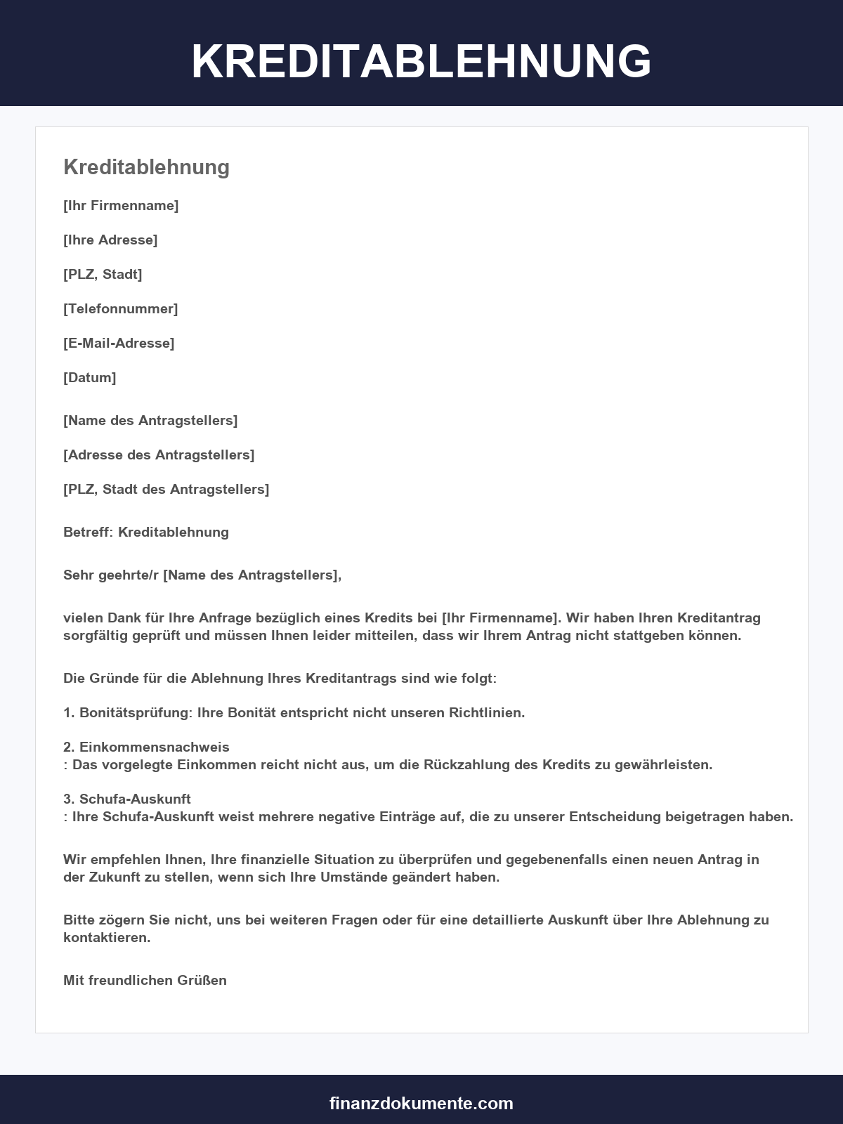 Kreditablehnung Muster