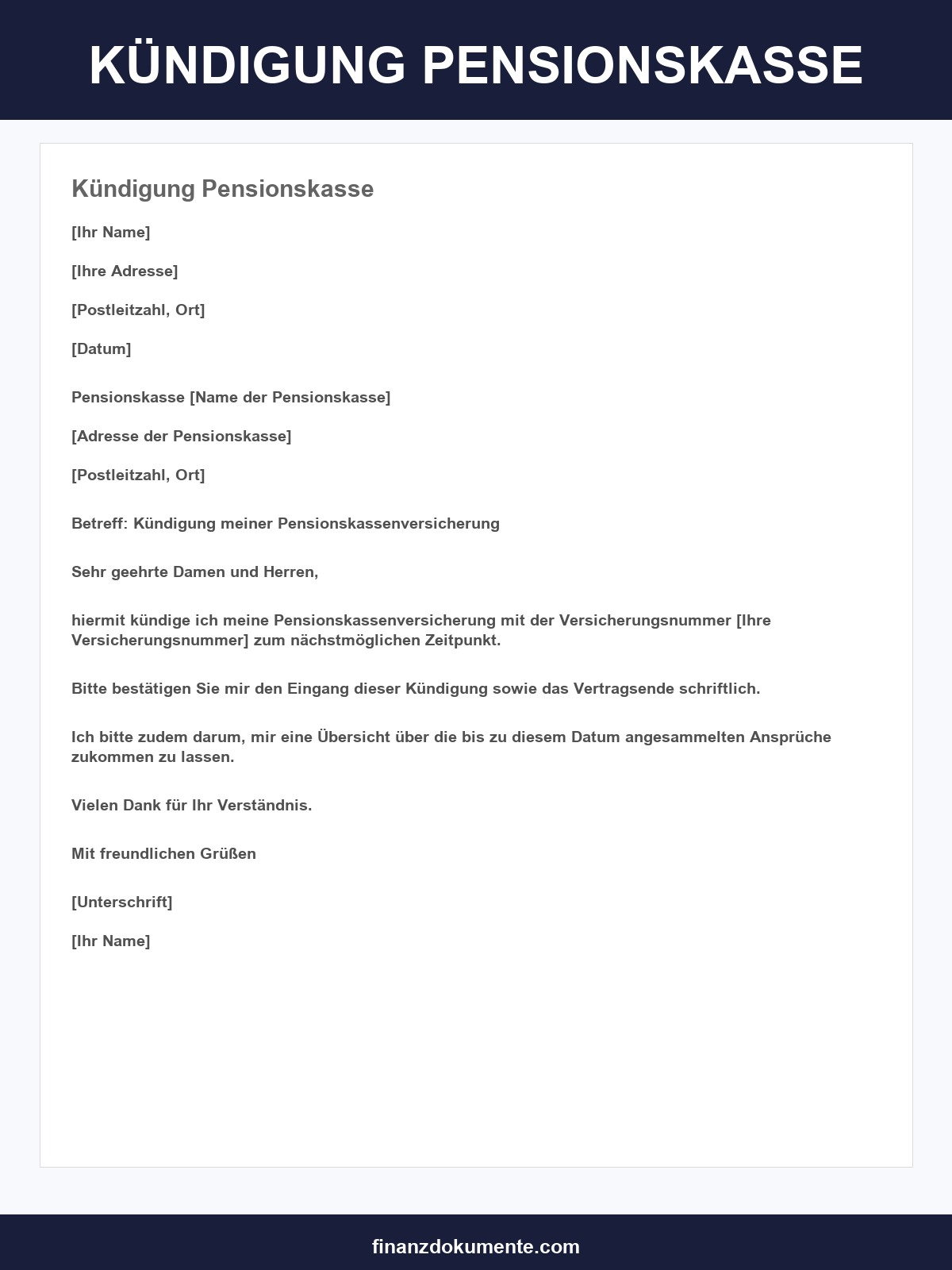 Kündigung Pensionskasse Vorlage