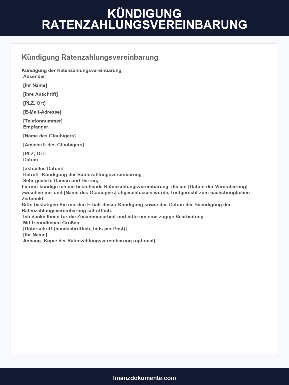 Kündigung Ratenzahlungsvereinbarung Muster