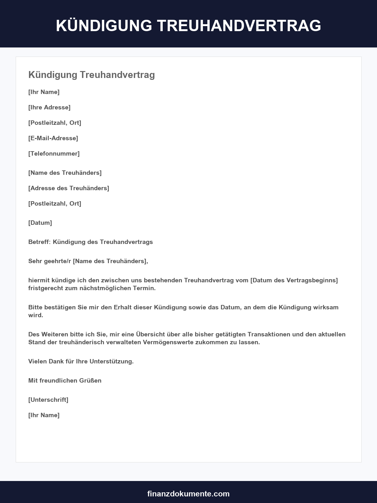 Kündigung Treuhandvertrag Muster
