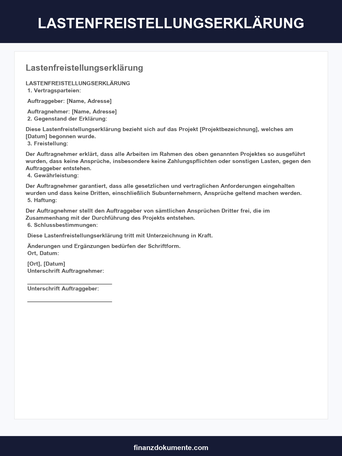 Lastenfreistellungserklärung Muster
