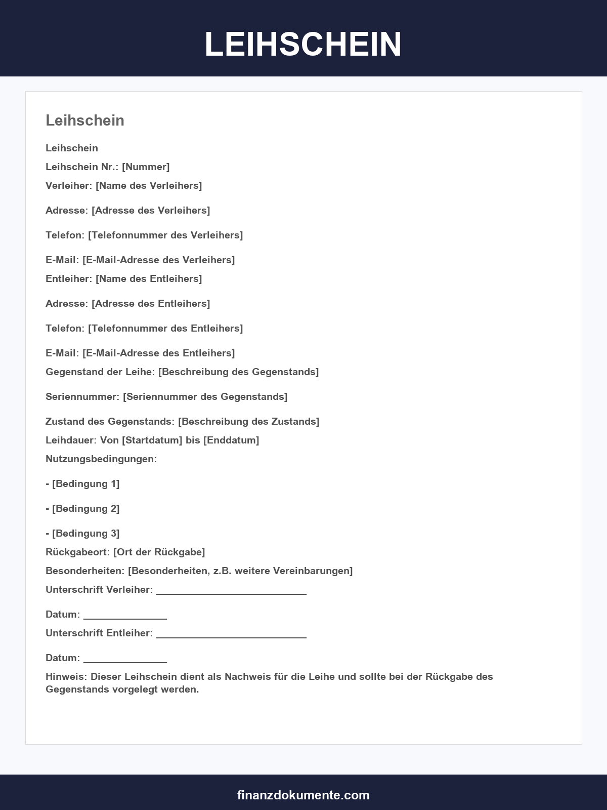 Leihschein Vorlage