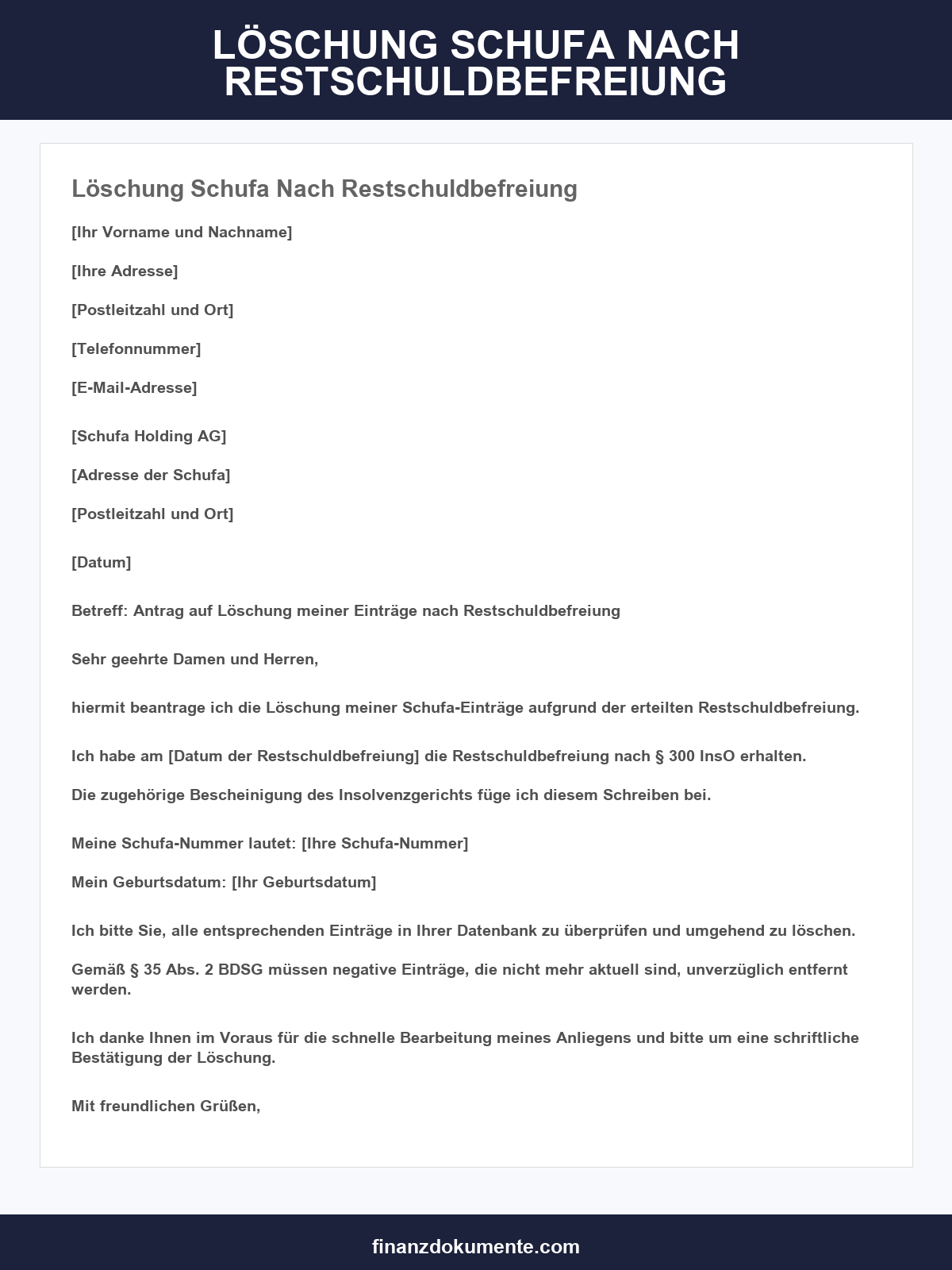 Löschung Schufa Nach Restschuldbefreiung Musterbrief