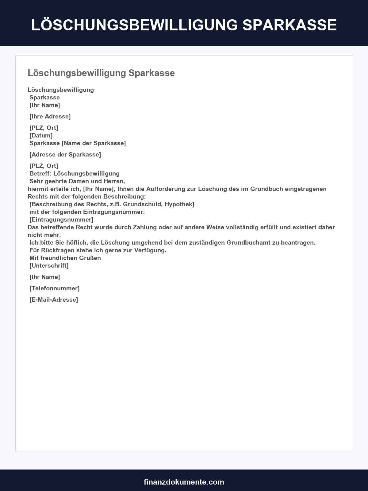 Löschungsbewilligung Muster Sparkasse