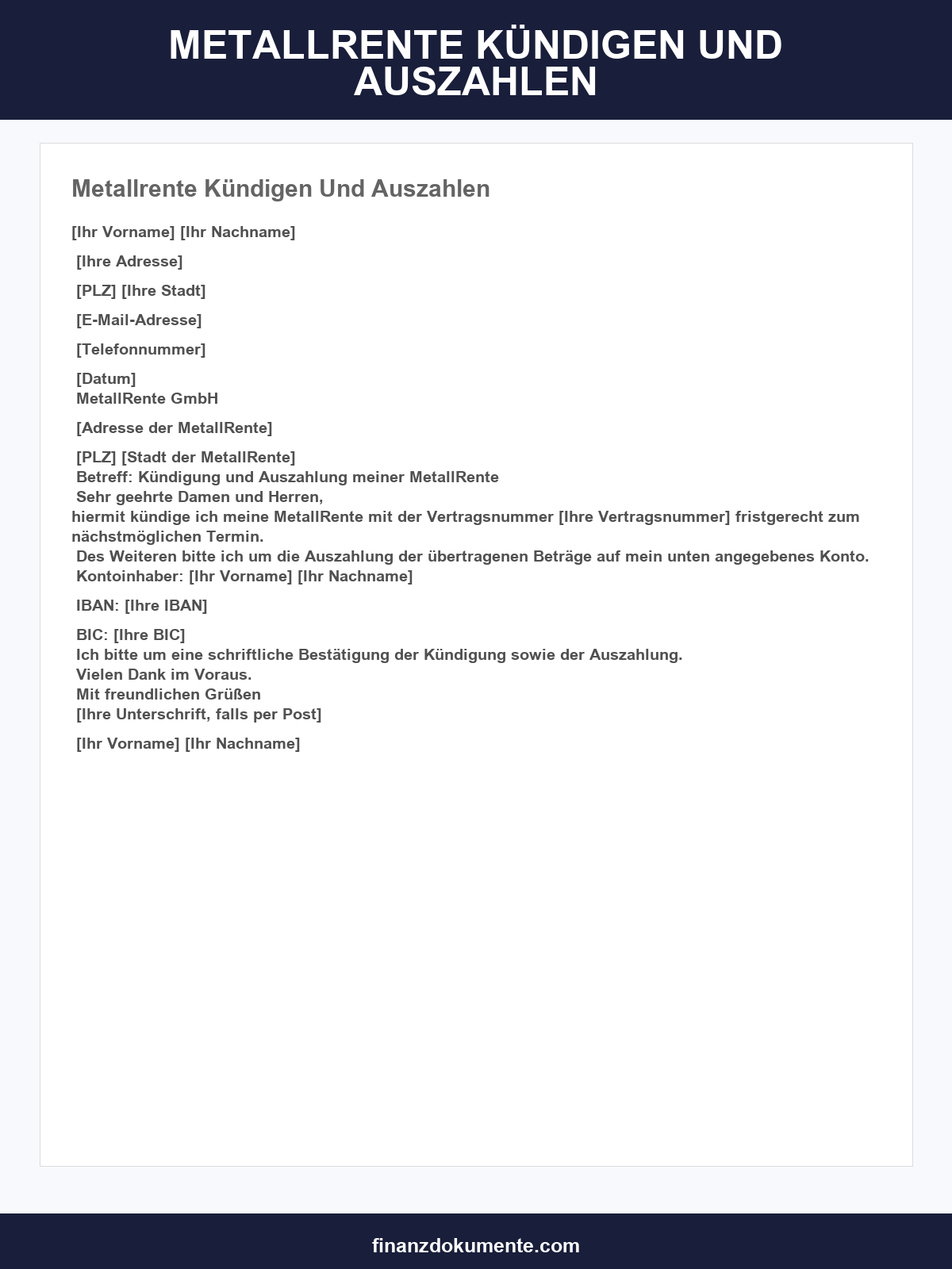 Metallrente Kündigen Und Auszahlen Muster
