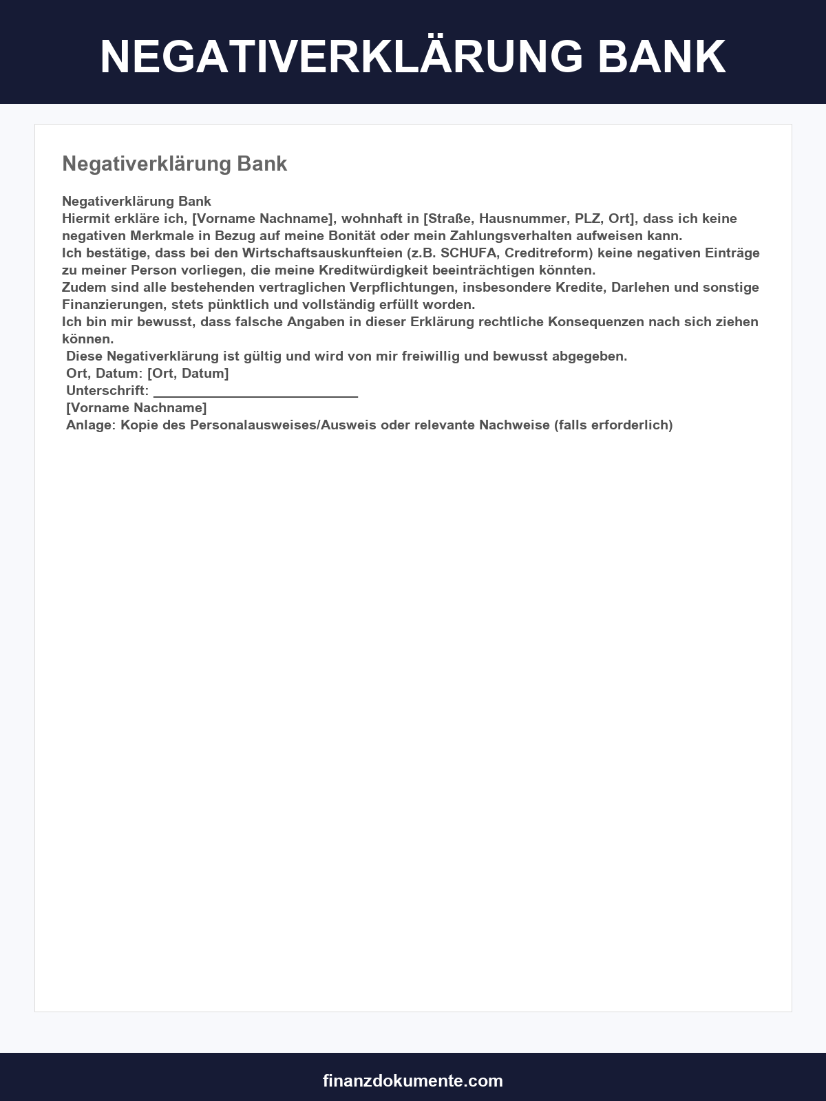 Negativerklärung Bank Muster