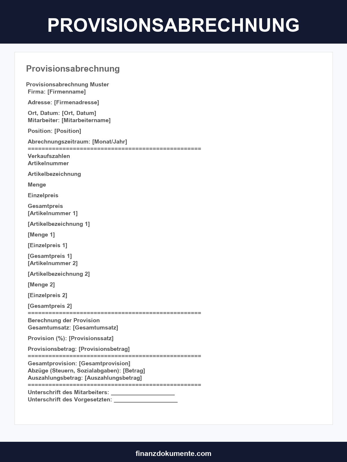 Provisionsabrechnung Vorlage
