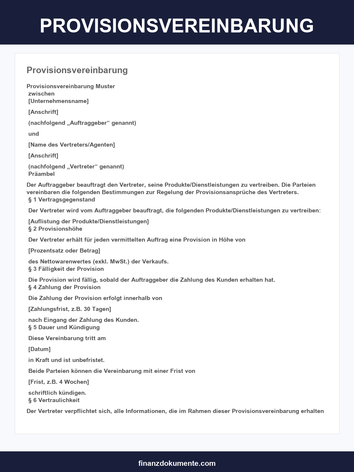 Provisionsvereinbarung Muster