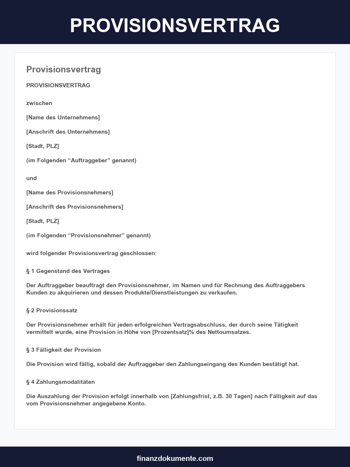 Provisionsvertrag Muster