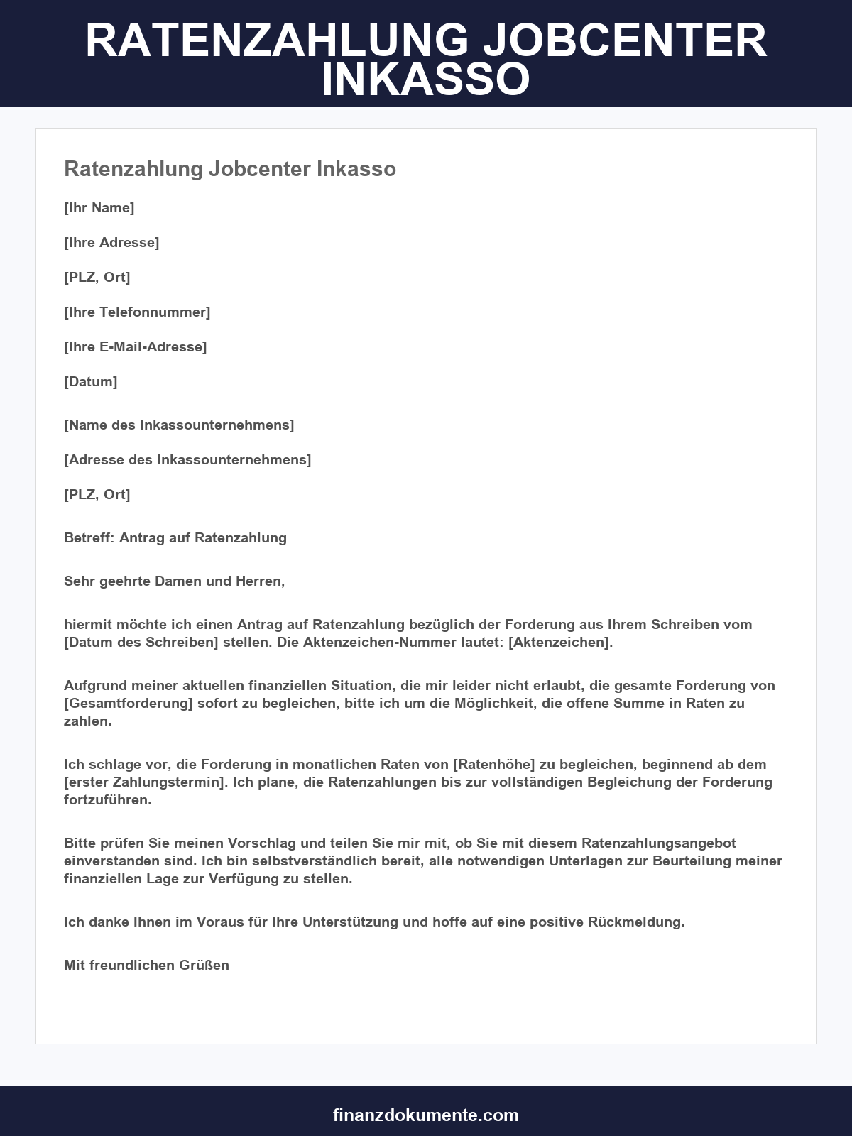 Ratenzahlung Jobcenter Inkasso Muster