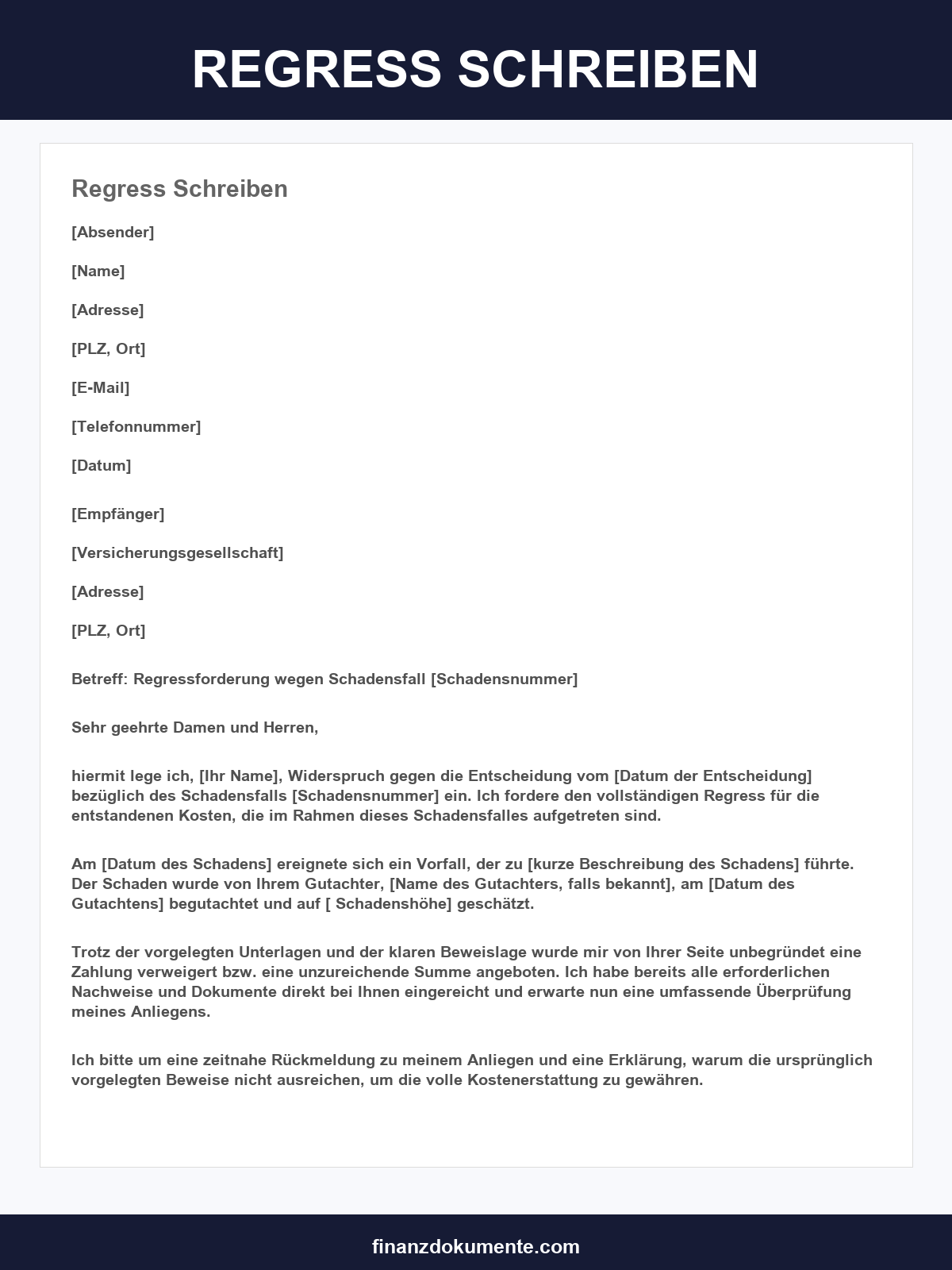 Regress Schreiben Vorlage
