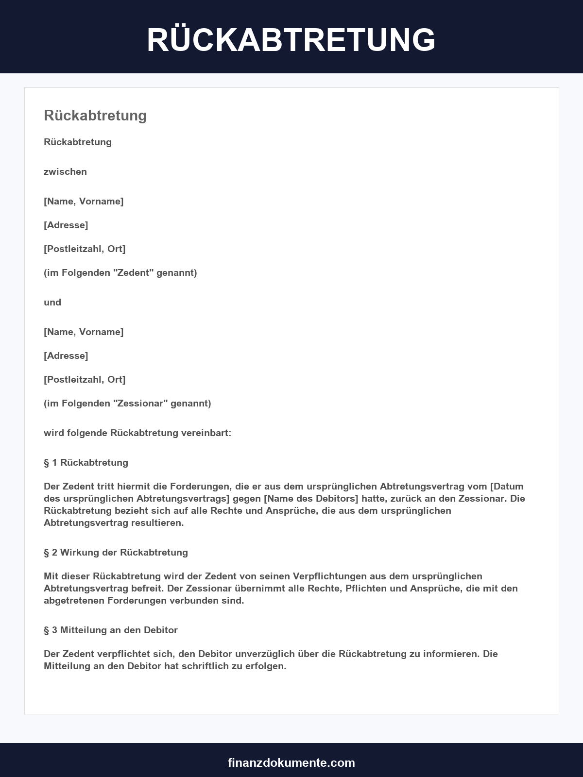 Rückabtretung Muster