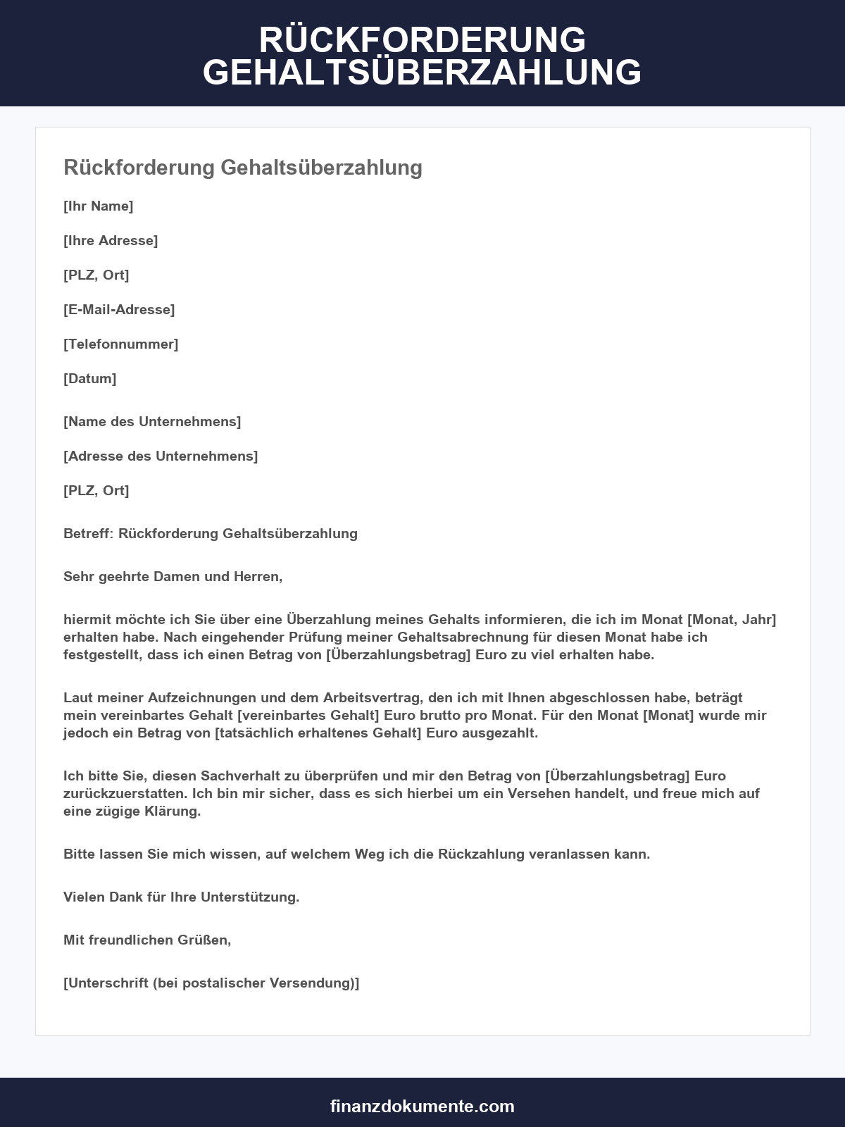 Rückforderung Gehaltsüberzahlung Muster