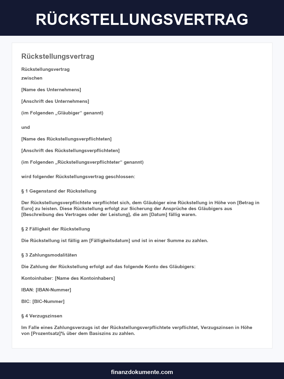 Rückstellungsvertrag Vorlage