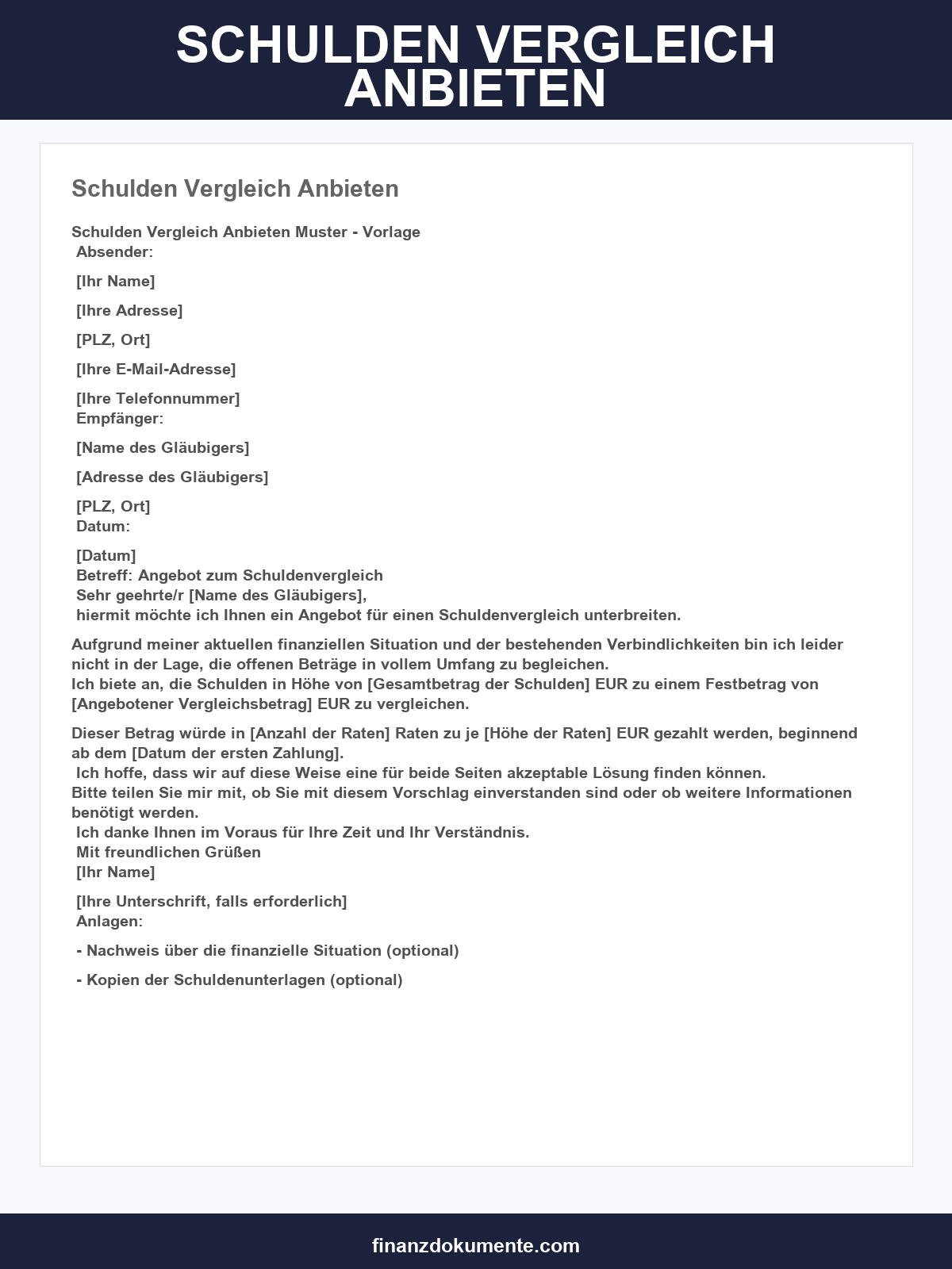 Schulden Vergleich Anbieten Musterbrief