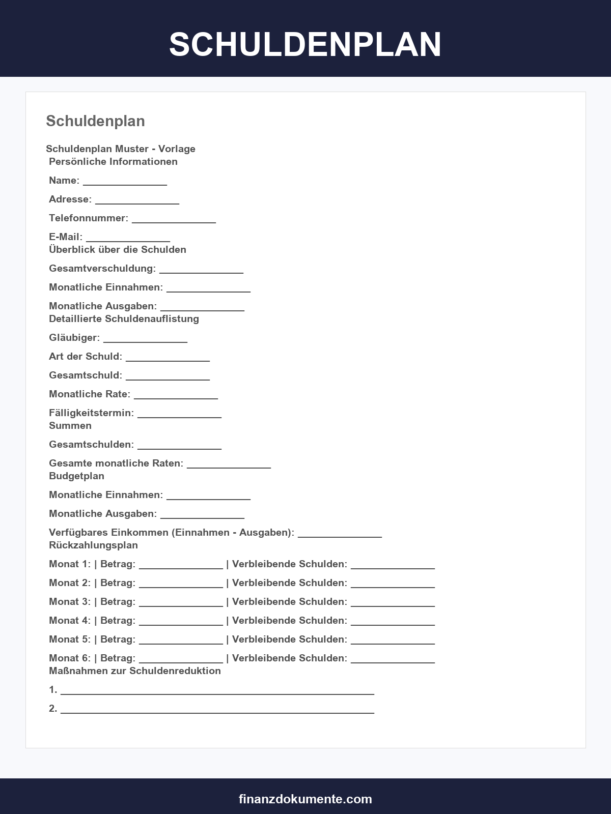 Schuldenplan Vorlage