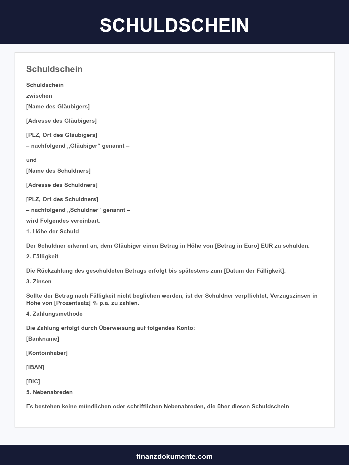Schuldschein Vorlage