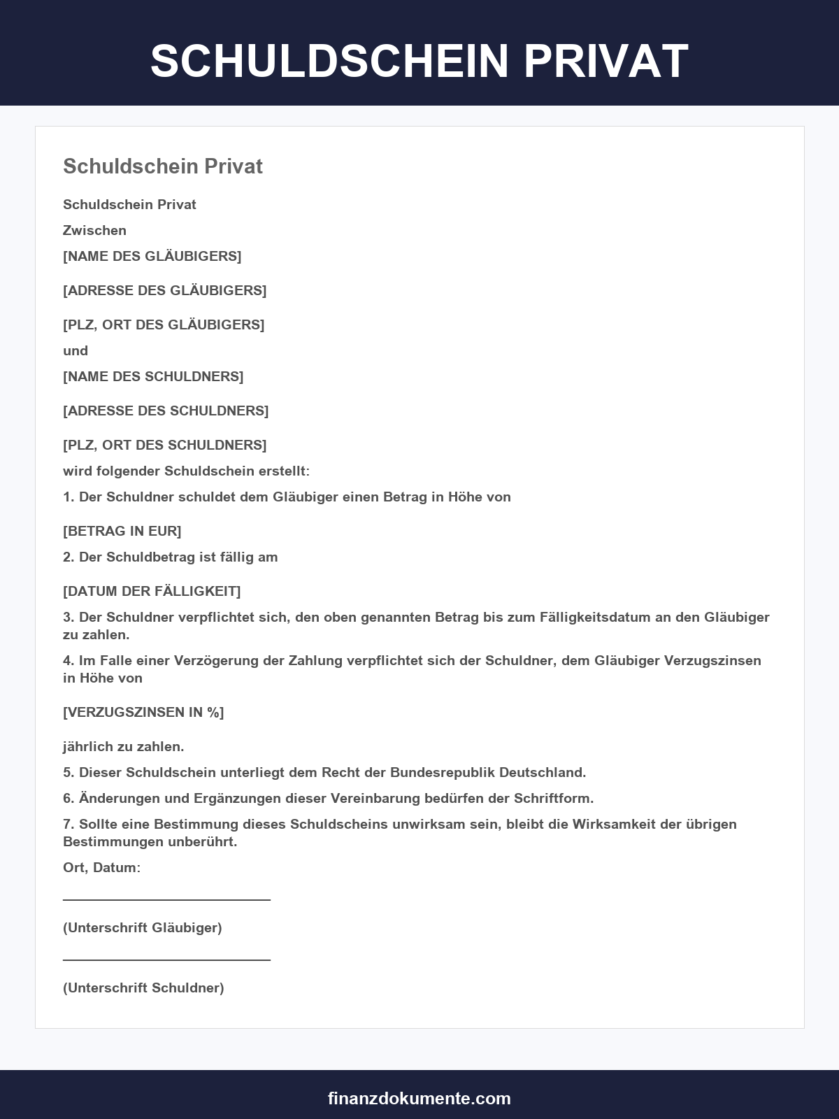 Schuldschein Privat Vorlage