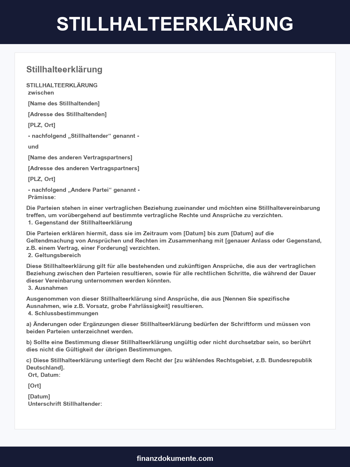 Stillhalteerklärung Muster