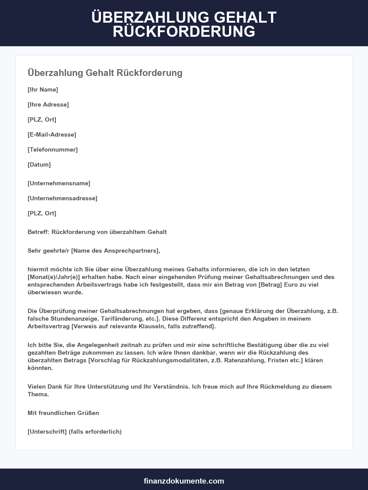 Überzahlung Gehalt Rückforderung Vorlage