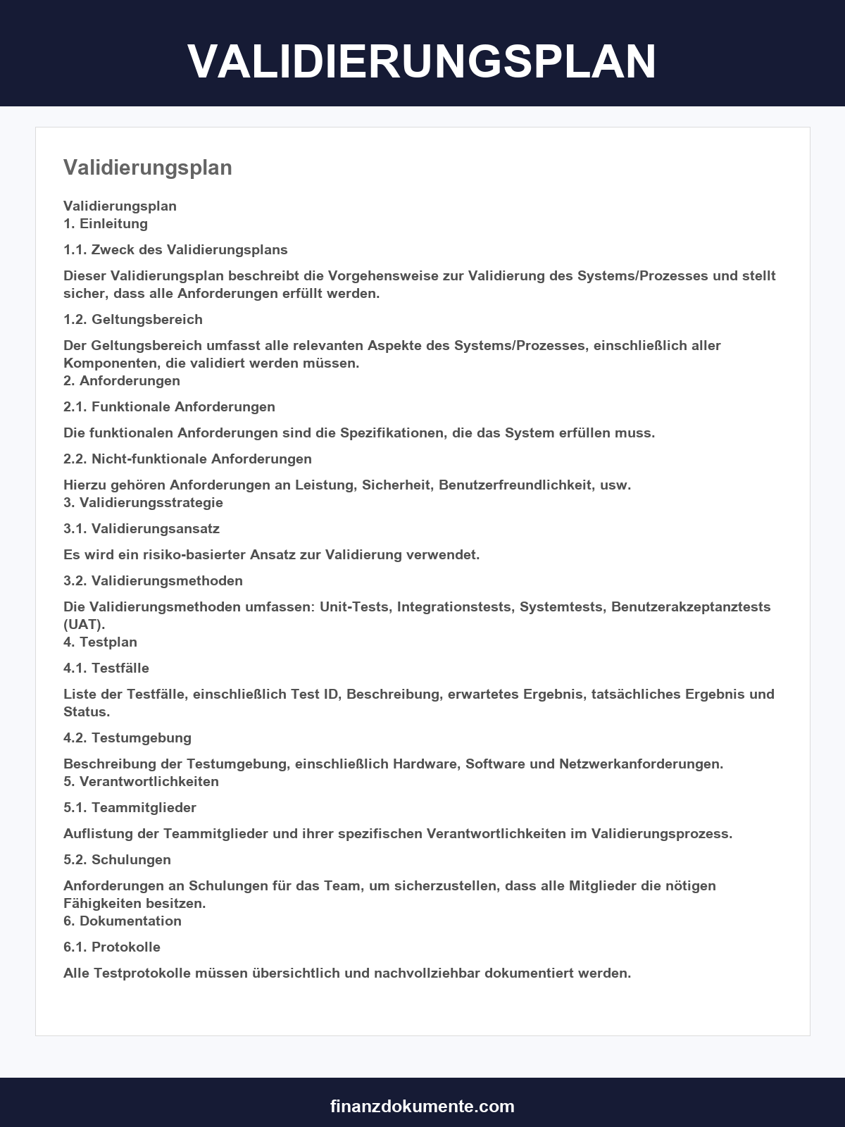 Validierungsplan Vorlage