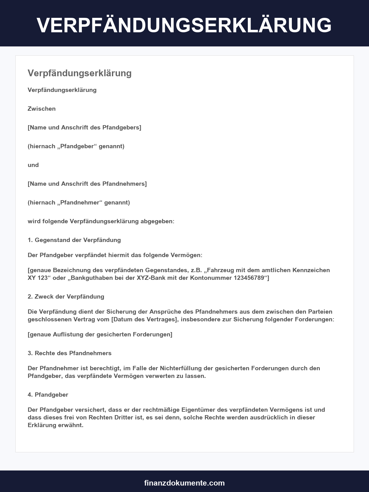Verpfändungserklärung Vorlage