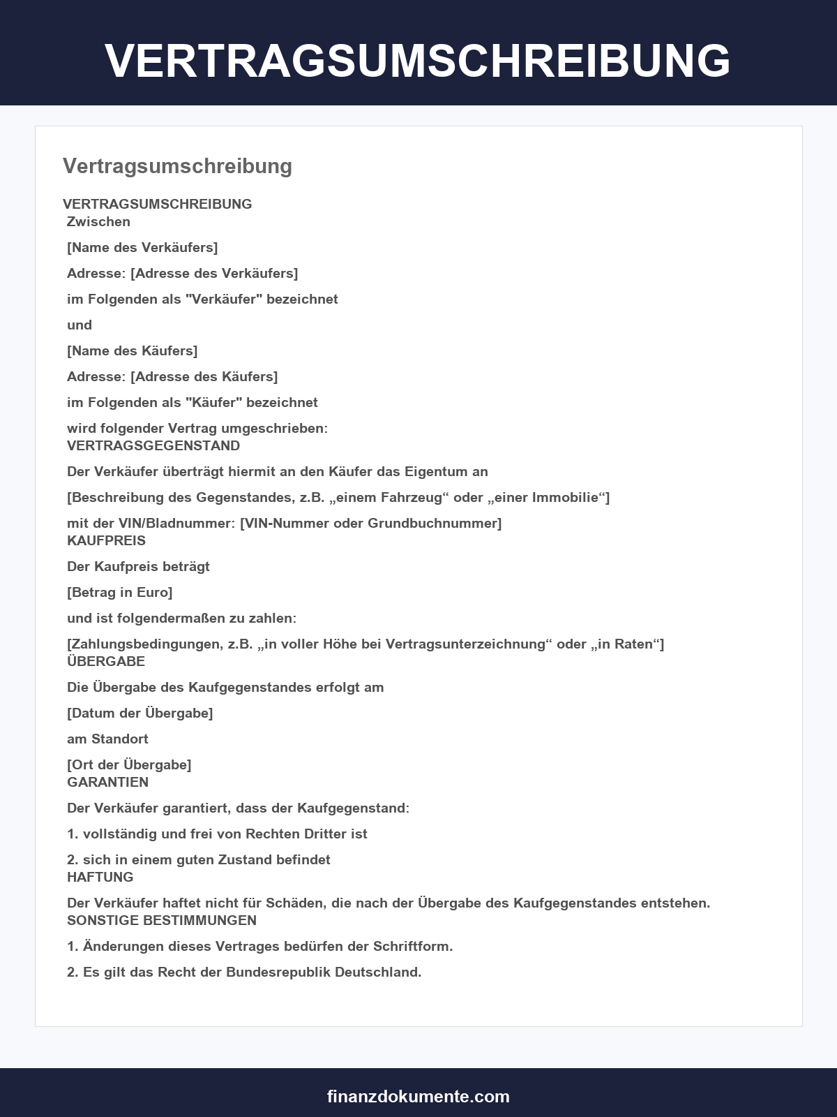 Vertragsumschreibung Muster