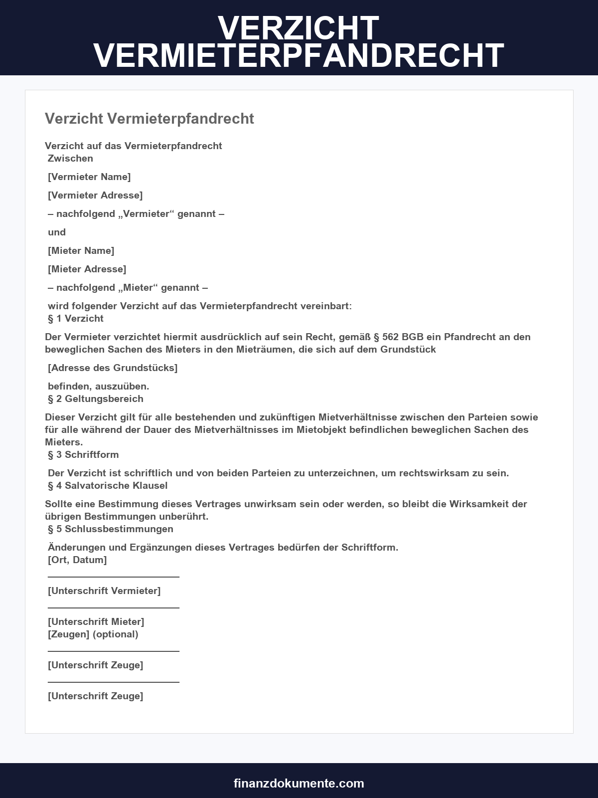 Verzicht Vermieterpfandrecht Muster