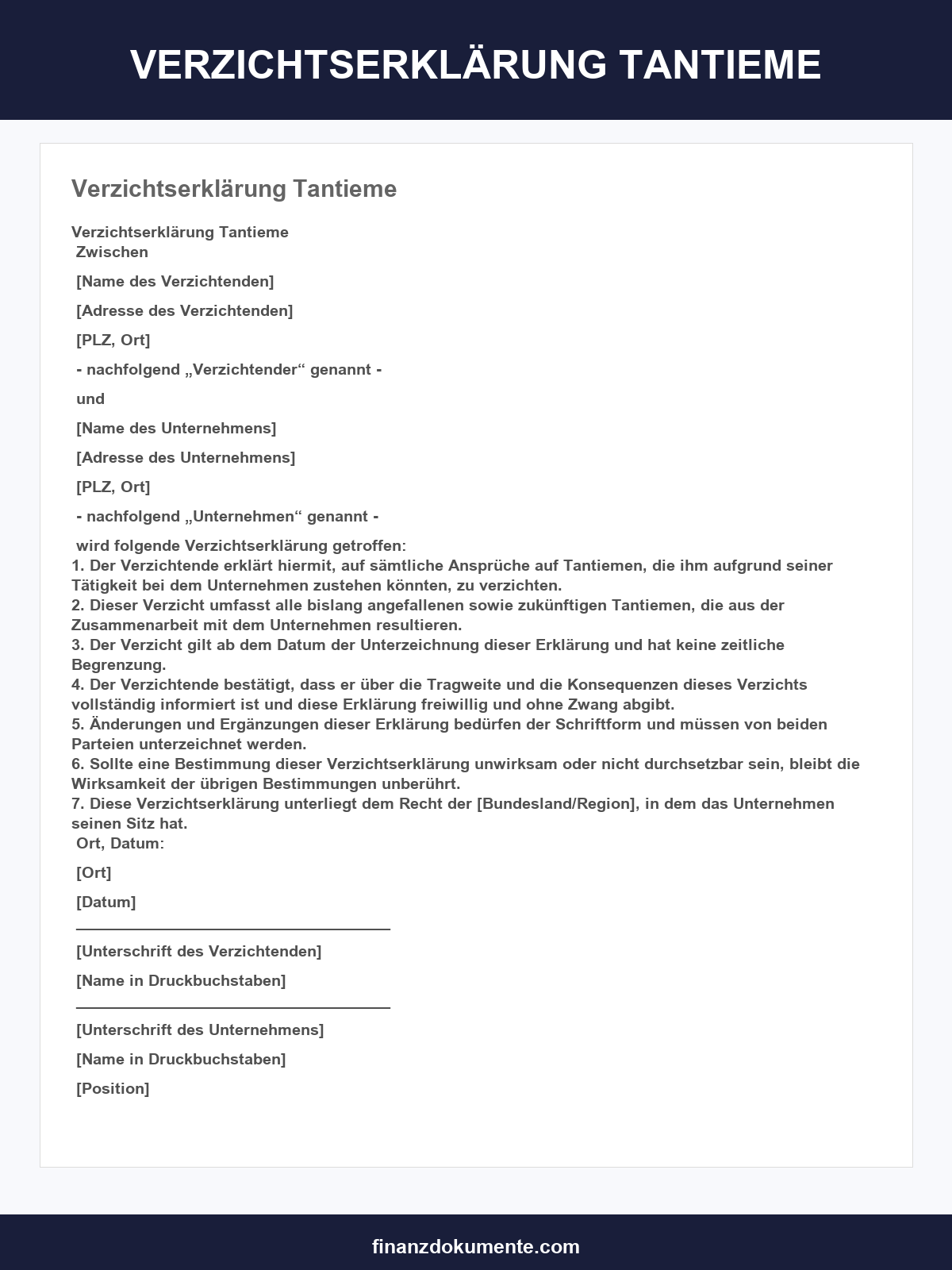 Verzichtserklärung Tantieme Muster