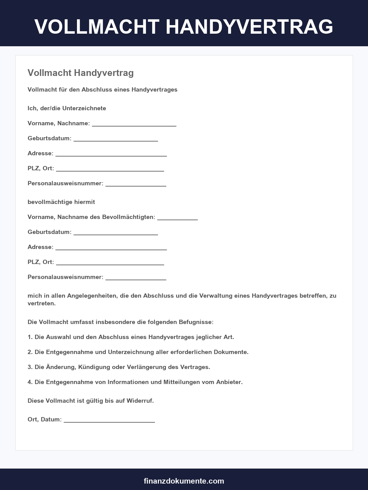 Vollmacht Handyvertrag
