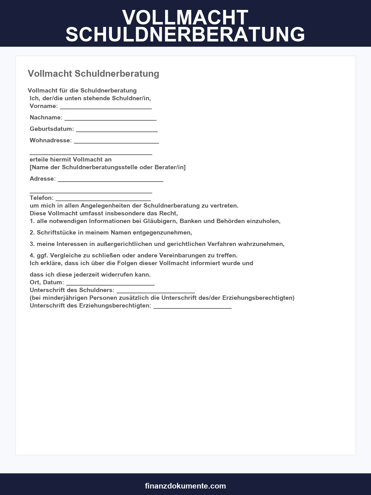 Vollmacht Schuldnerberatung