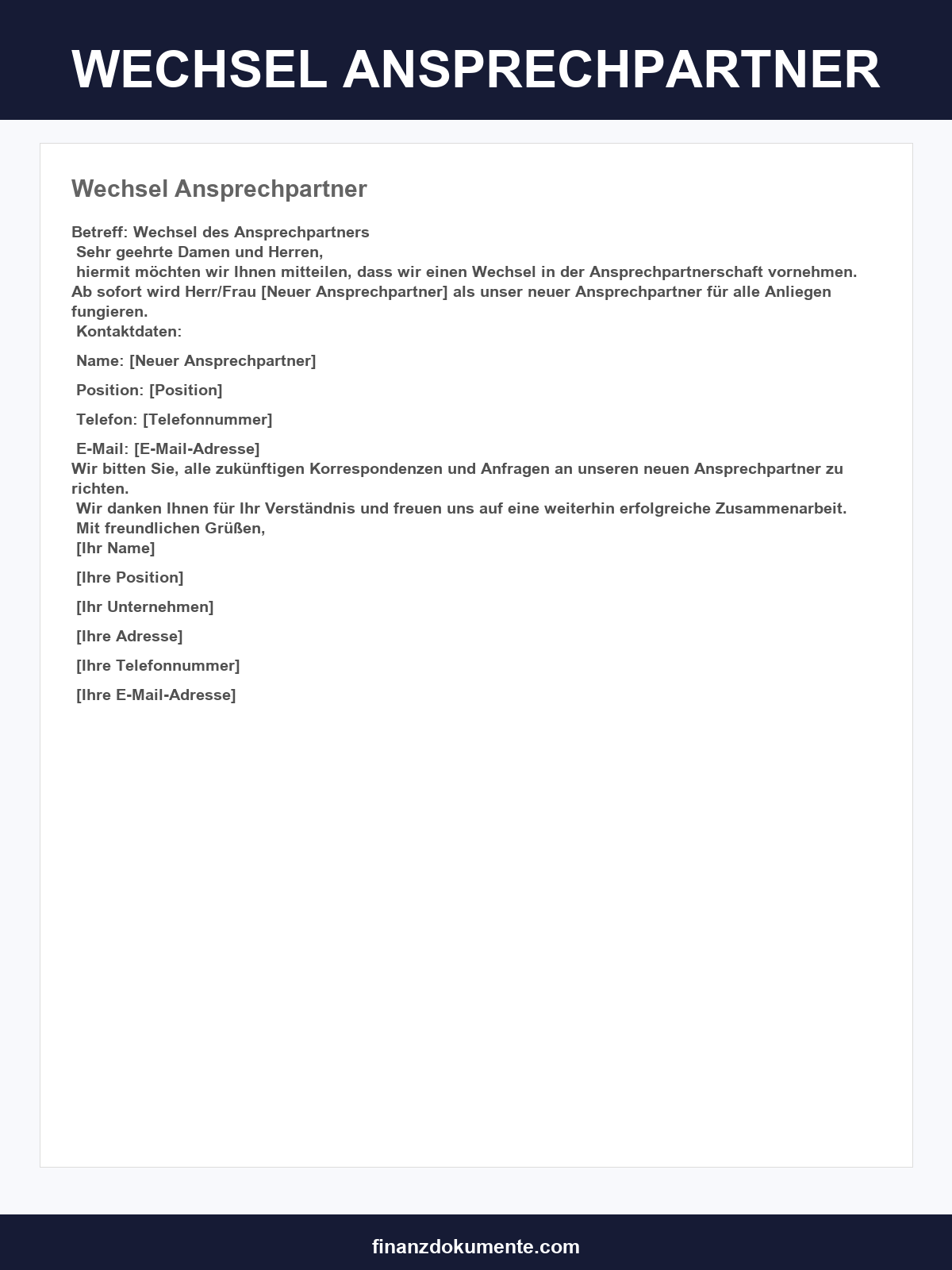Musterschreiben Wechsel Ansprechpartner