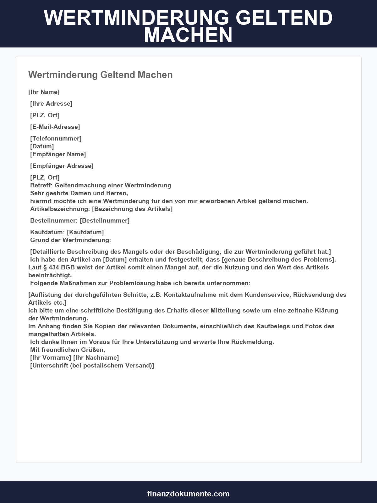 Wertminderung Geltend Machen Muster