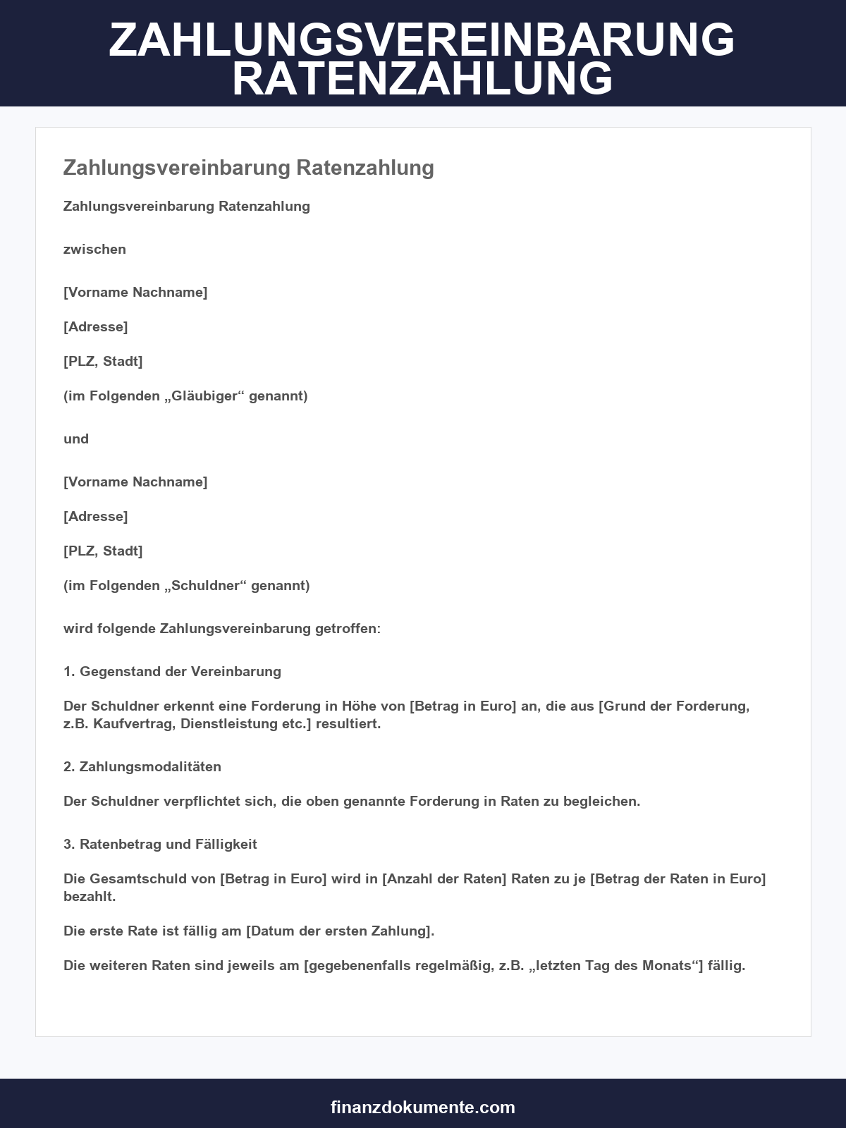 Zahlungsvereinbarung Ratenzahlung Muster